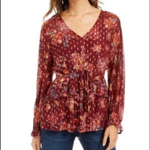 ✨NWT Style & Co Red Flowy Drawstring Top (L)